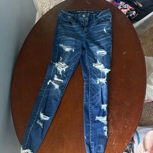 American Eagle Outfitters Women's Ripped Dark Blue Skinny Jeans